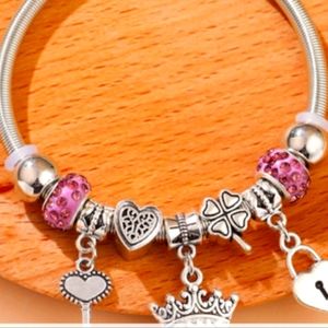 Key & Lock Charm Bangle, Chain Beaded Beads Bracelets For Women Summer Romantic